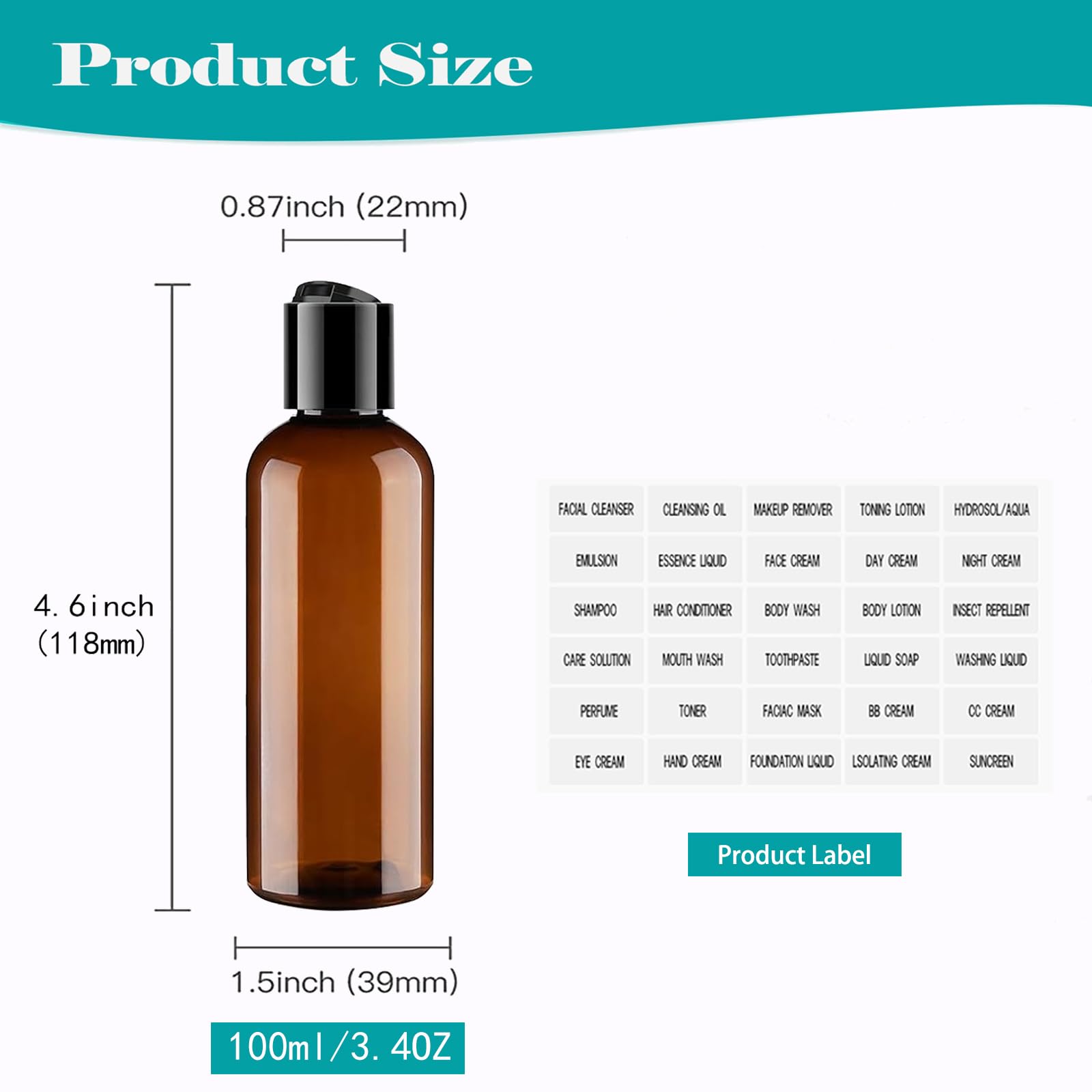 Toiletry Travel Bottles, 4Pack 3.4Oz/100Ml - Squeezable Plastic Containers With Flip Caps - Refillable Cosmetic Kit For Shampoo,
