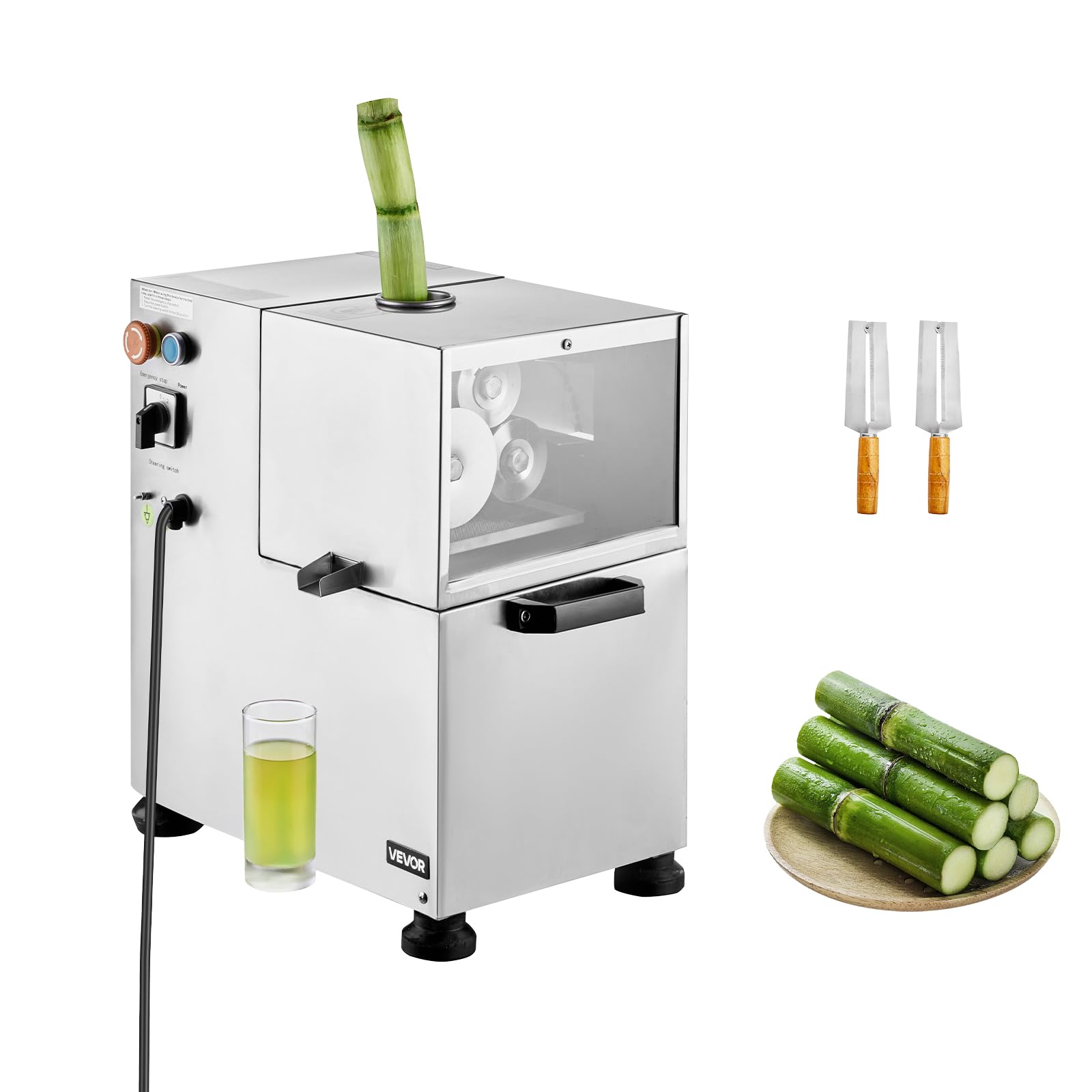 VEVOR Commercial Sugar Cane Juicer, 800W Electric Sugarcane Juicer Machine with 661LBS/H High Output, 4 Stainless Steel Rollers,