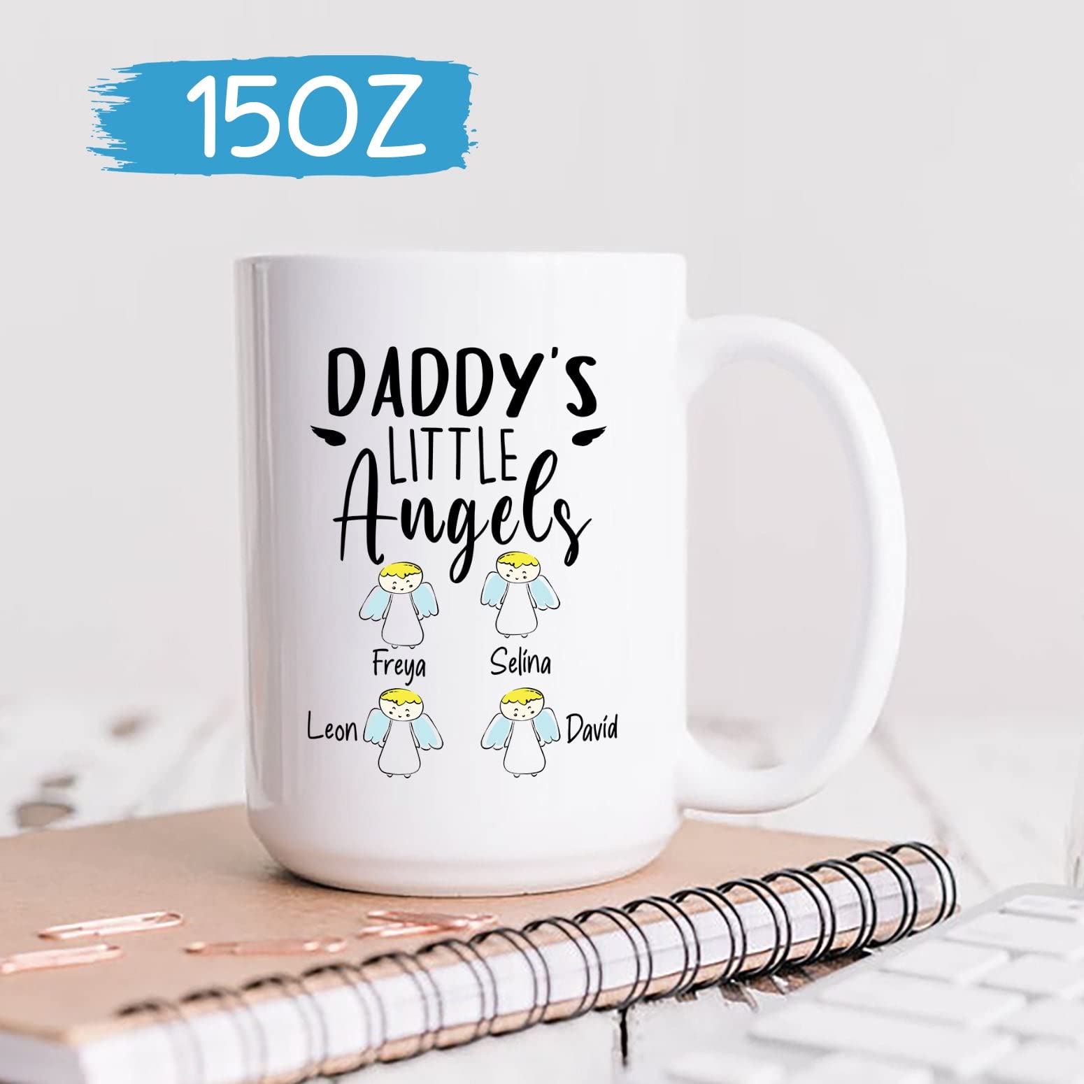 Dad Gift Personalized Mugs Daddy'S Little Angel Mug, Dad Gifts Custom Kids Names, Dad Cup Gifts For Father/Papa, Dad Ceramic Mug