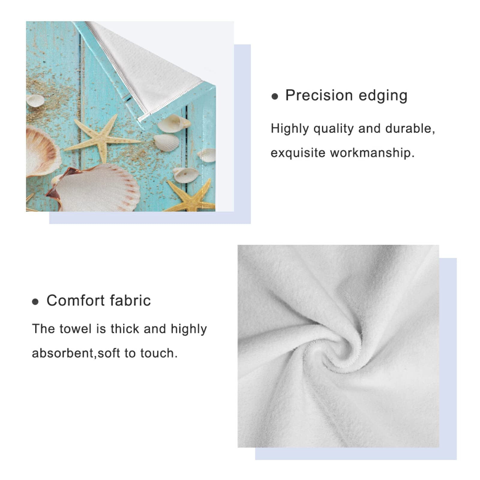 Shells Starfish On Sea Shore Bath Towel Set 3 Ultra Soft Fast Dry Summer Sea Face Towel Absorbent Bathroom Towel Set Shower Hand