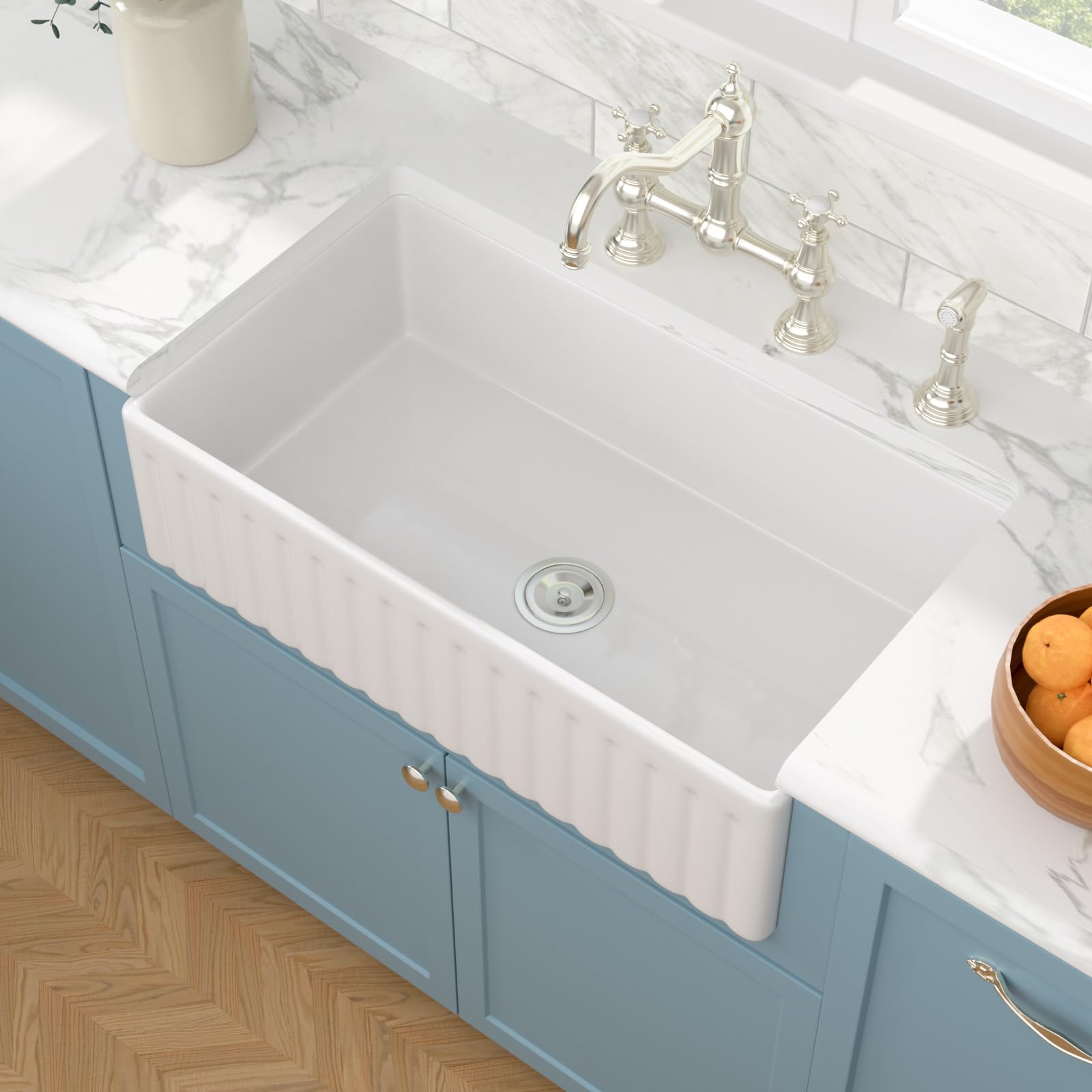 Sarlai 36 x 20 White Farmhouse Sink - Apron Front Single Bowl Ceramic Porcelain Vitreous Fireclay Single Bowl Farmer Sink Basin