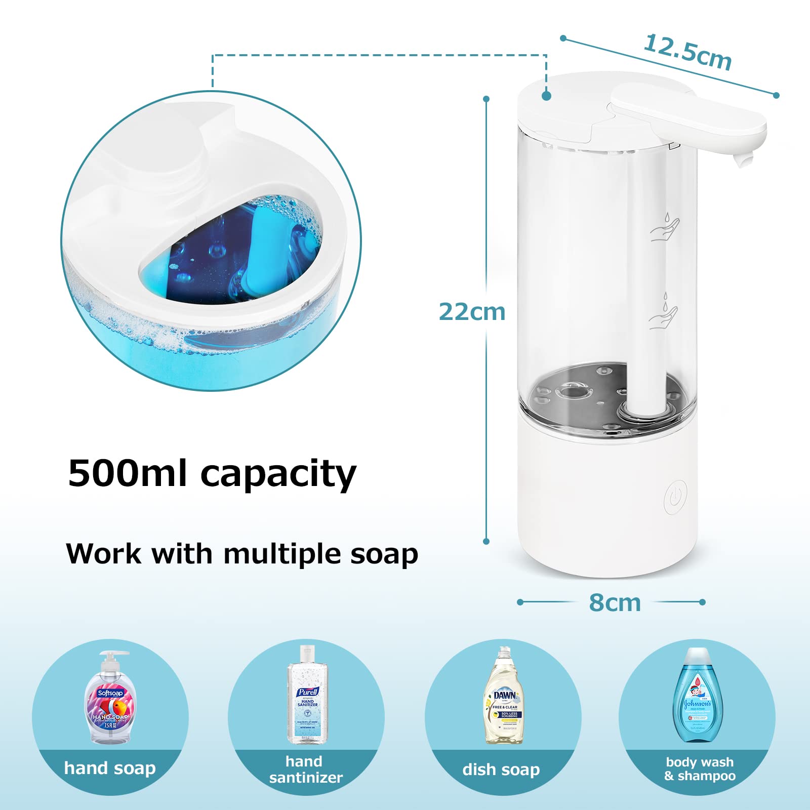 LAOPAO Automatic Liquid Soap Dispenser  Touchless Hand Sanitizer Dispenser USB C Rechargeable Hand Soap Dispenser with Adjustable Soap Volume  500ml Coutertop Soap Pump for Kitchen Bathroom Xmas Gift