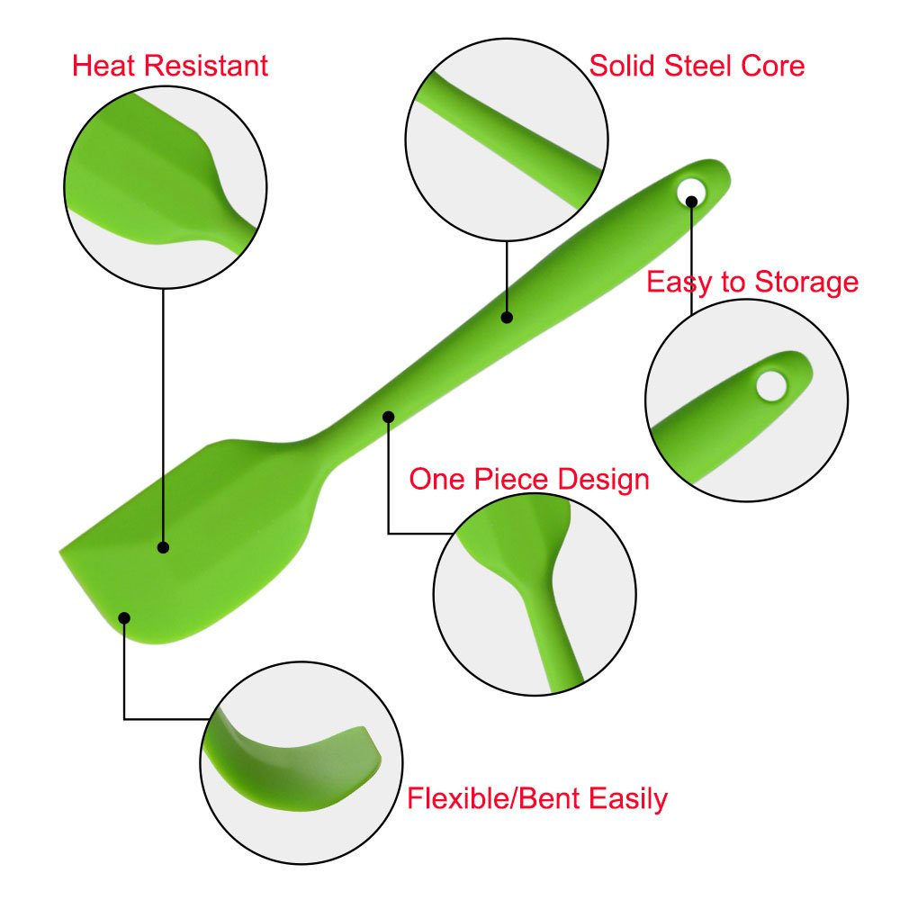 Silicone Spatulas, 11 Inch Rubber Spatula Heat Resistant Seamless One Piece Design Non-Stick Flexible Scrapers Baking Mixing Too