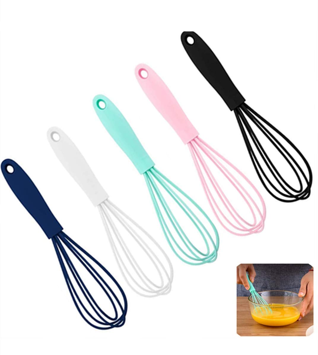 Lapxsnzd Silicone Whisk -5 Pcs Colorful Kitchen Mini Silicone Whisks,Whisk Set Egg Beater For Blending Whisking Beating Stirring