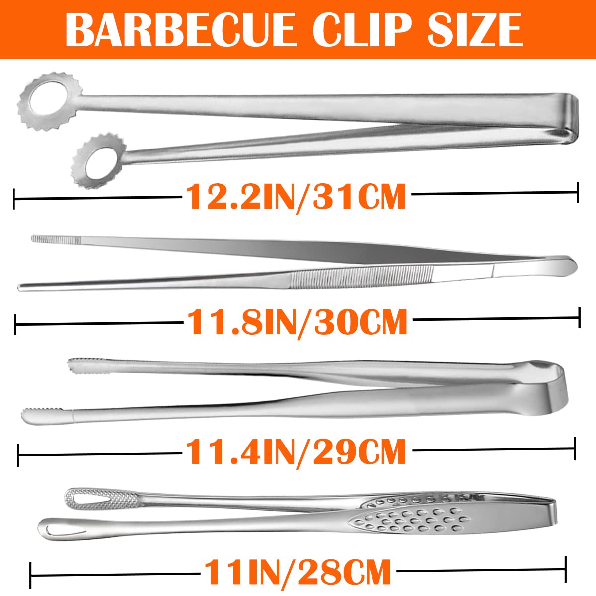 Doerdo 4Pcs Cooking Tweezers, Stainless Steel Kitchen Tongs Professional Long Tweezers For Food Cooking, Repairing, Sea Food And