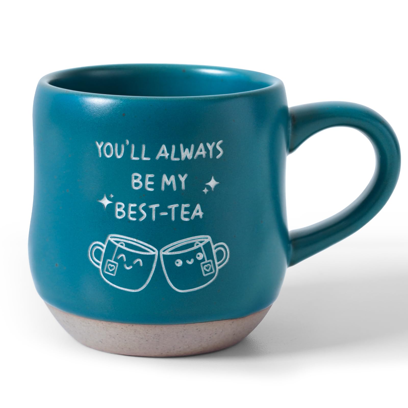FreeJac BestTea Ceramic Mug, 11 Oz Teal Matte Coffee Cup with Cute Tea Pun Design, Friendship Gift Mug for Best Friend, Coworke