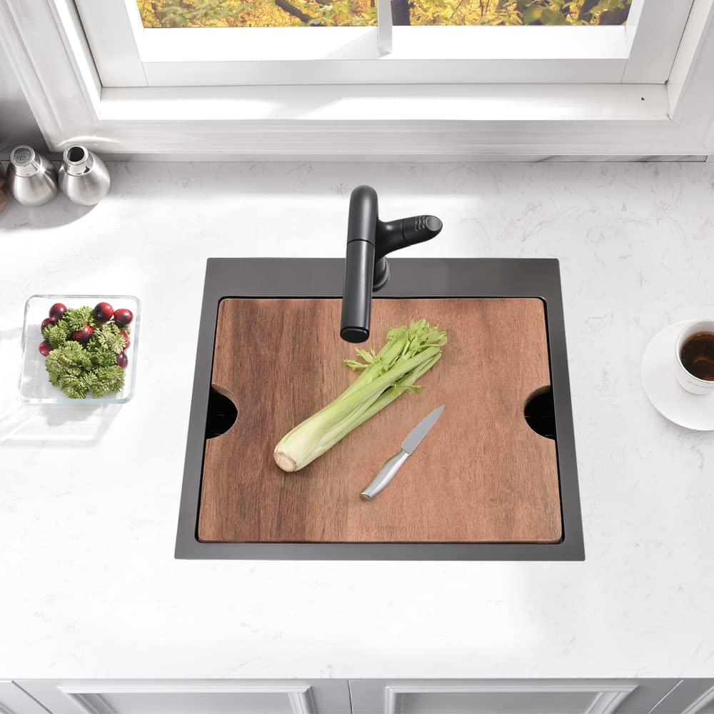 21 Inch Black Drop In Bar Sink Workstation-Bokaiya 21X20 Bar Sink Drop In Wet Bar Outdoor Rv Sink 16 Gauge Black Stainless Steel