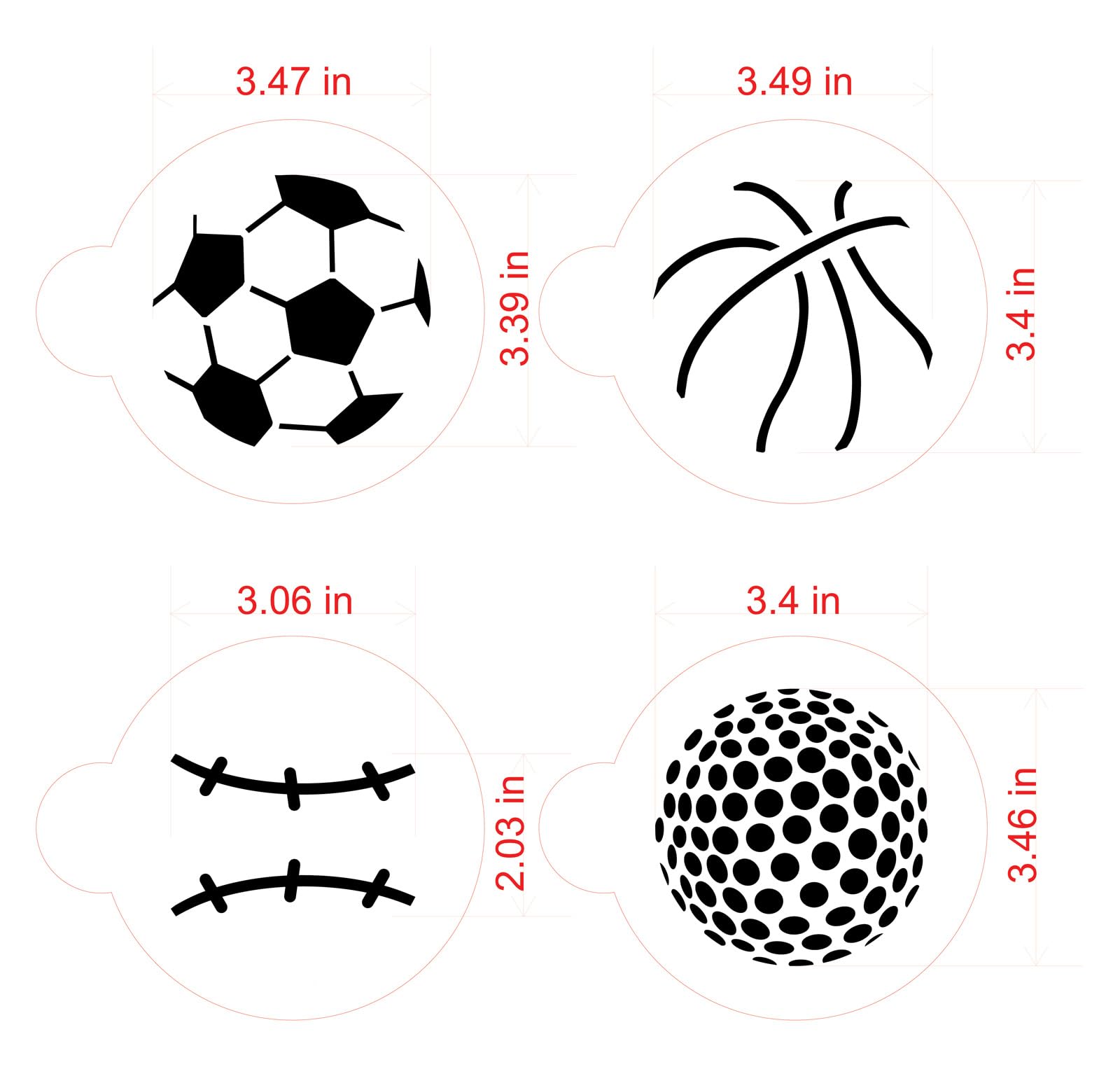 Designer Stencils Large Sports Ball Cookie Stencils (Basketball - Golf - Soccer - Baseball) , Beige/Semi-Transparent