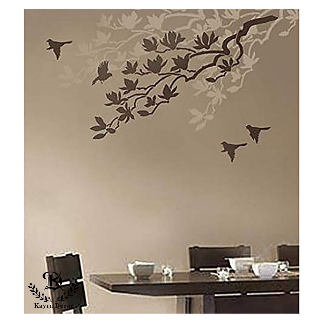 Kayra Decor Stencils For Wall Painting Large Size Tree Branch And The Birds Flower  (72 X 36 Inch) (Khsnt231)