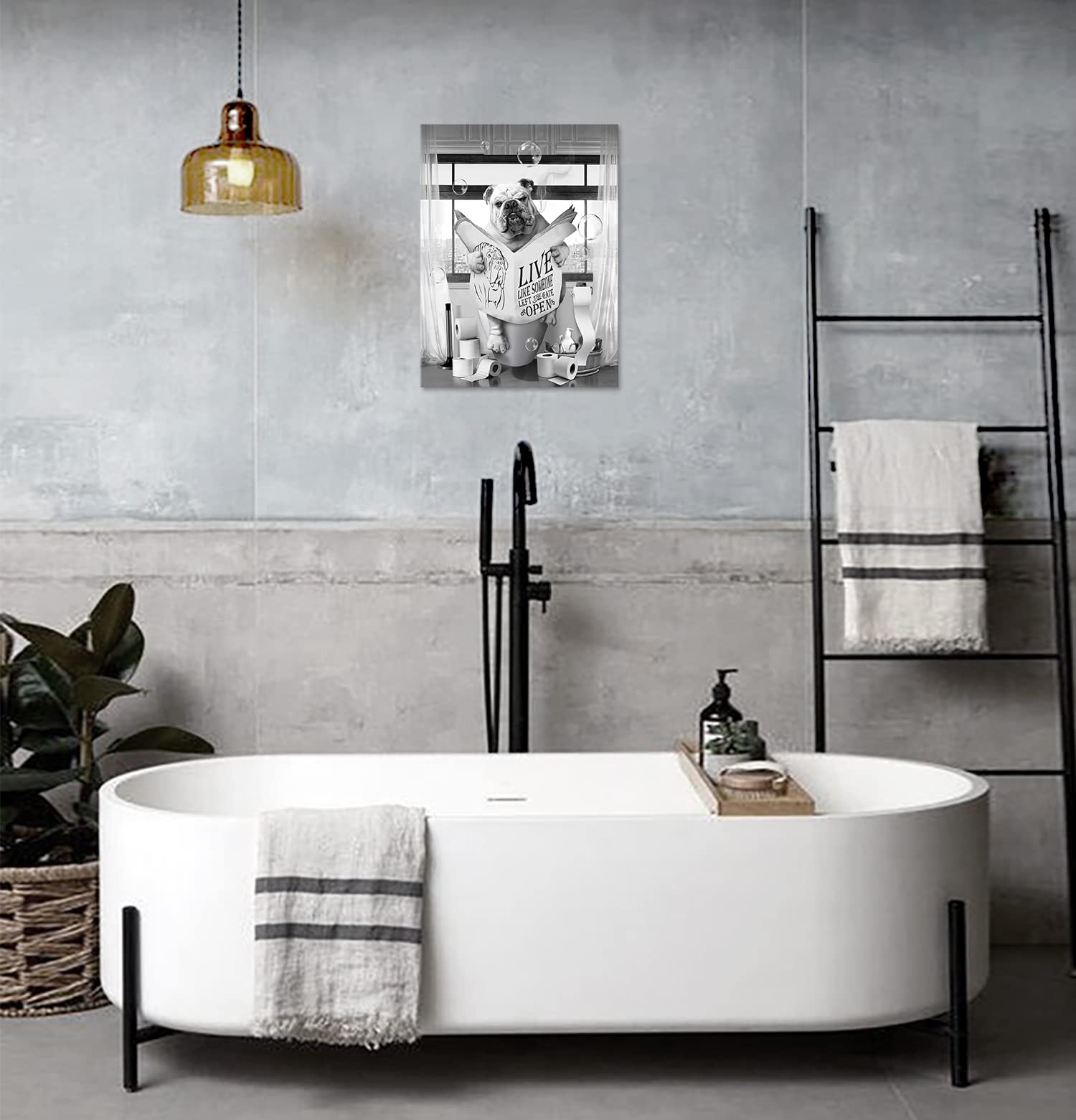 Black And White Dog Bathroom Decor Funny Dog Wall Art Boxer Read Newspaper Picture Morden Bathroom Paintings For Wall Home Decor