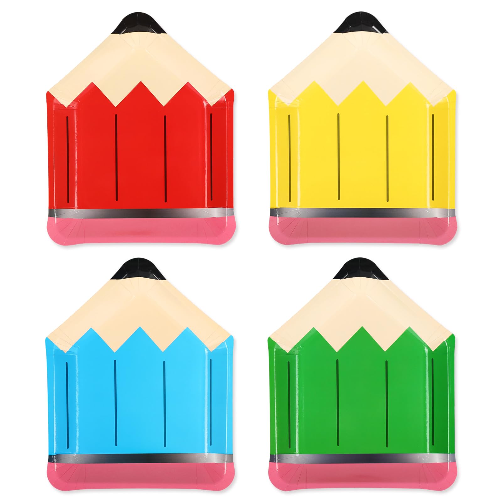 Anydesign 40Pcs Back To School Pencil Paper Plates First Day Of School Disposable Plates 4 Colors Preschool Graduate Decorative