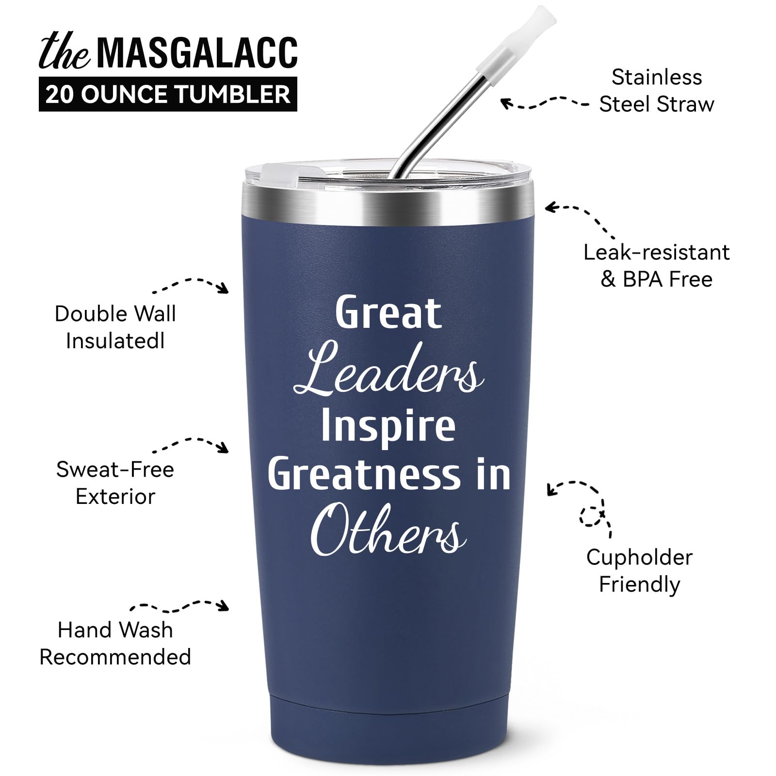 MASGALACC Boss Appreciation Gifts Mentor Gift Tumbler Great Leaders Coffee Mug Leader Supervisor PM Mentor Retirement Gift Cowor