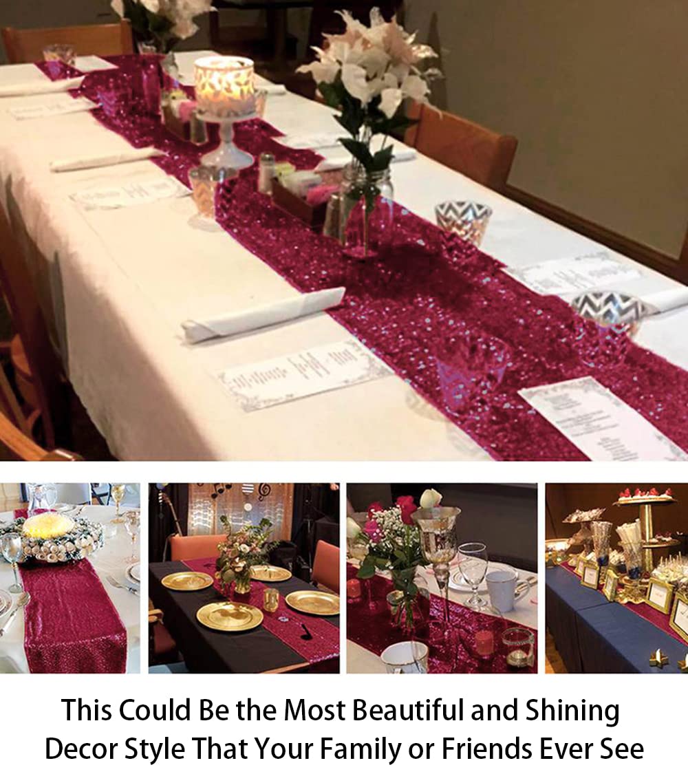 Shidianyi Burgundy 12X72-Inch Christmas Table Runner Sequin Table Runners Burgundy Party Table Decorations Pack Of 1 Wedding Tab