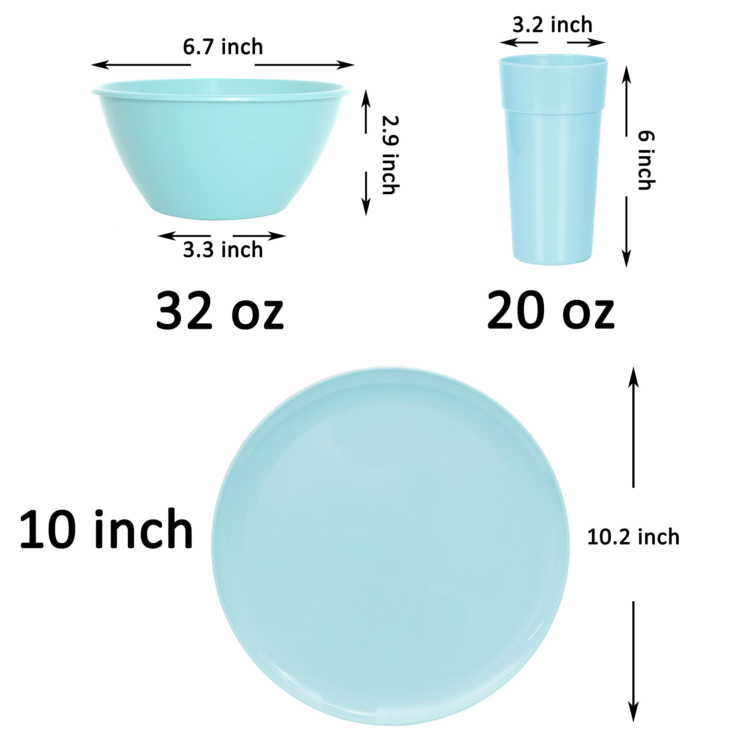 Youngever 18 Piece Plastic Kitchen Dinnerware Set, Plates, Dishes, Bowls, Cups, Service For 6 (Coastal Colors)