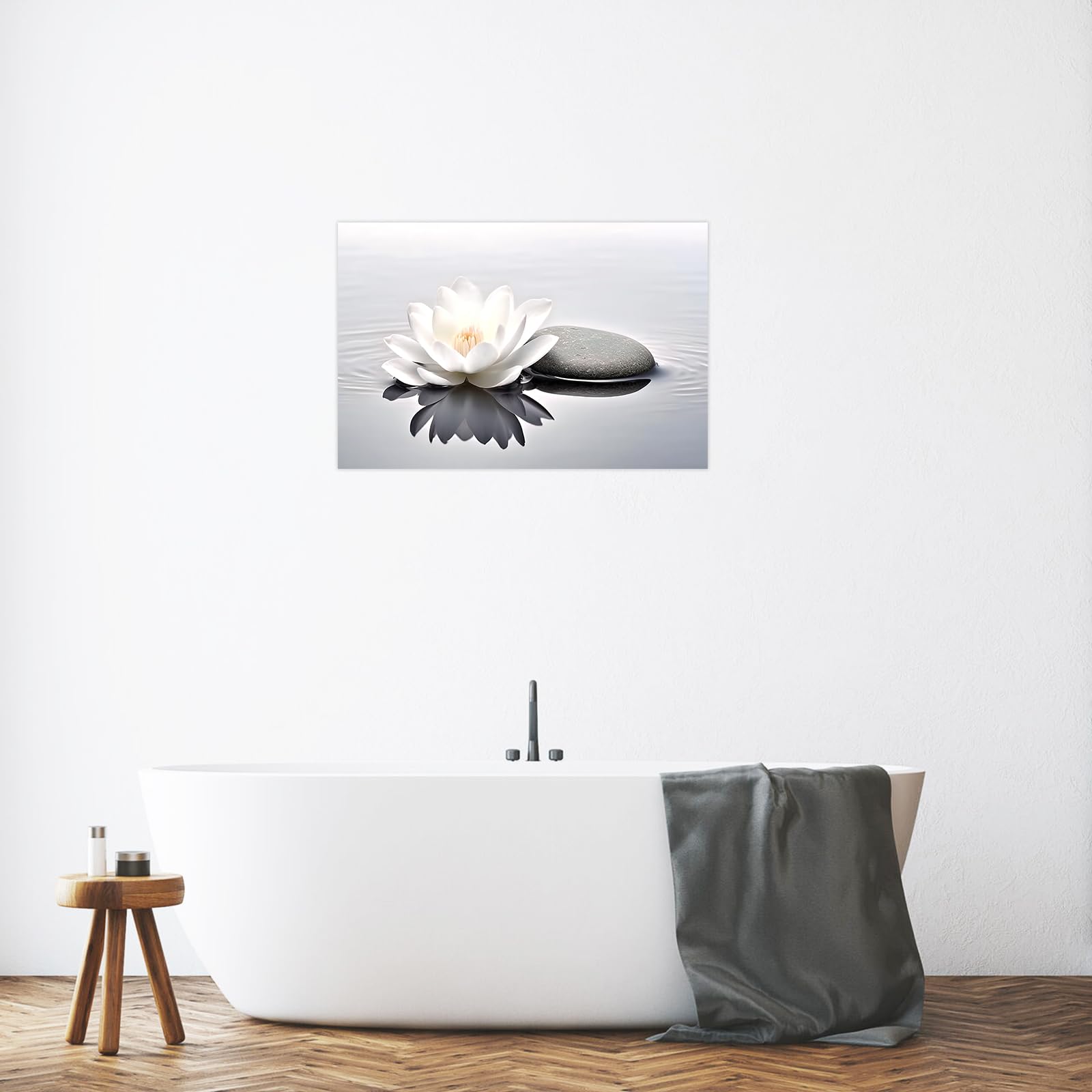 Ccwacpp Zen Canvas Wall Art White Lotus Bloom In Water Picture Flowers Stone Spa Painting For Yoga Meditation Room Bathroom Prin