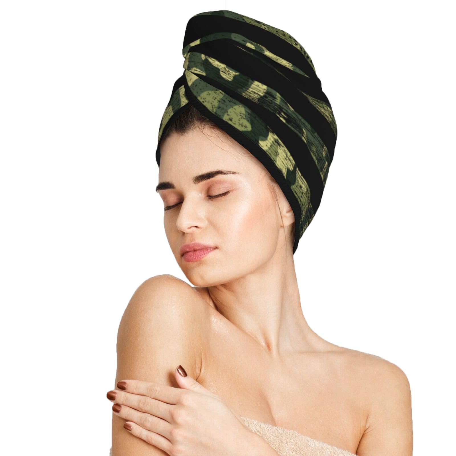 famliihw Camo American Flag Hair Towel Wrap Microfiber Fast Drying Hair Turban with Buttons for Women Drying Curly, Long & Thick