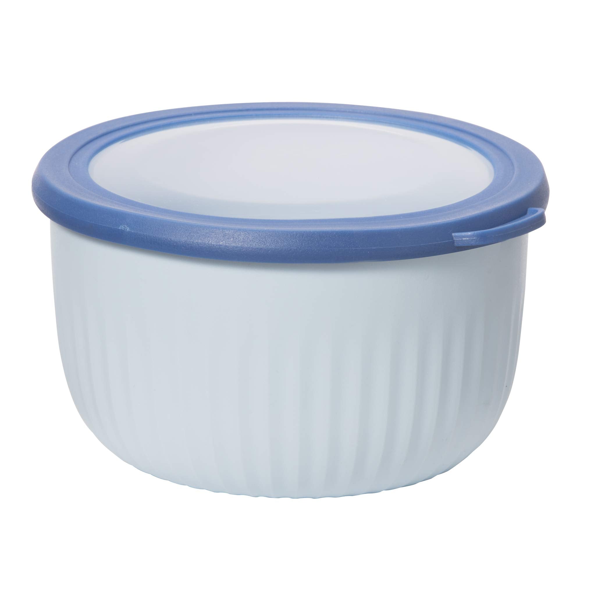 Oggi Prep, Store & Serve Plastic Bowl W/See-Thru Lid- Dishwasher, Microwave & Freezer Safe, (2.6 Qt) Blue W/Dk Blue Lid