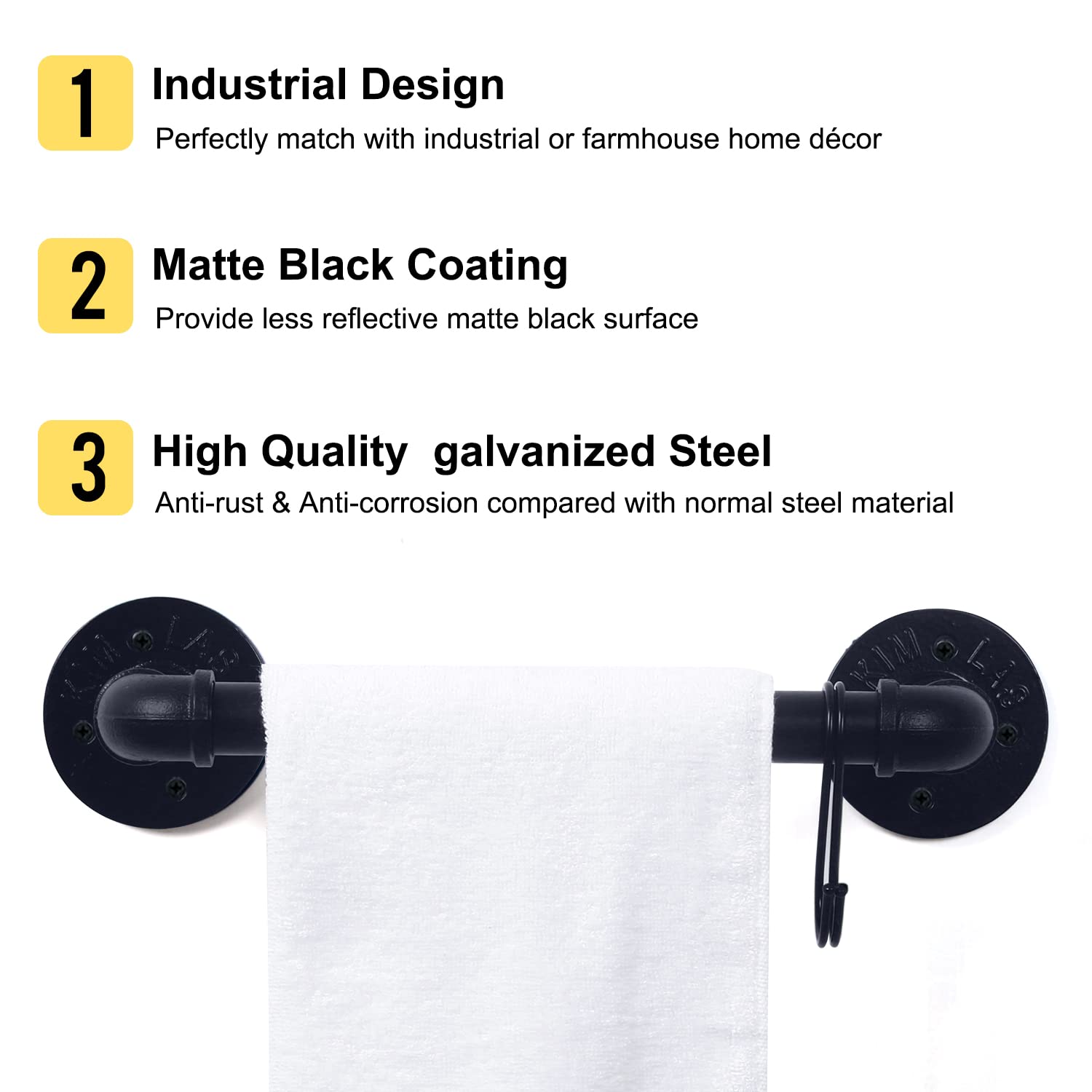 Houseaid 9 Inch Industrial Pipe Towel Bar, Farmhouse Iron Hand Towel Holder, Vintage Style Towel Rod For Bathroom, Wall Mounted,