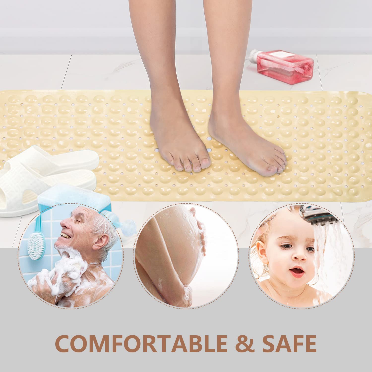 Sheepping Baby Bath Mat For Tub Non Slip Extra Long Cover Bathtub Mat For Toddler Kids 40 X 16 Inch - Eco Friendly Infant Bath T