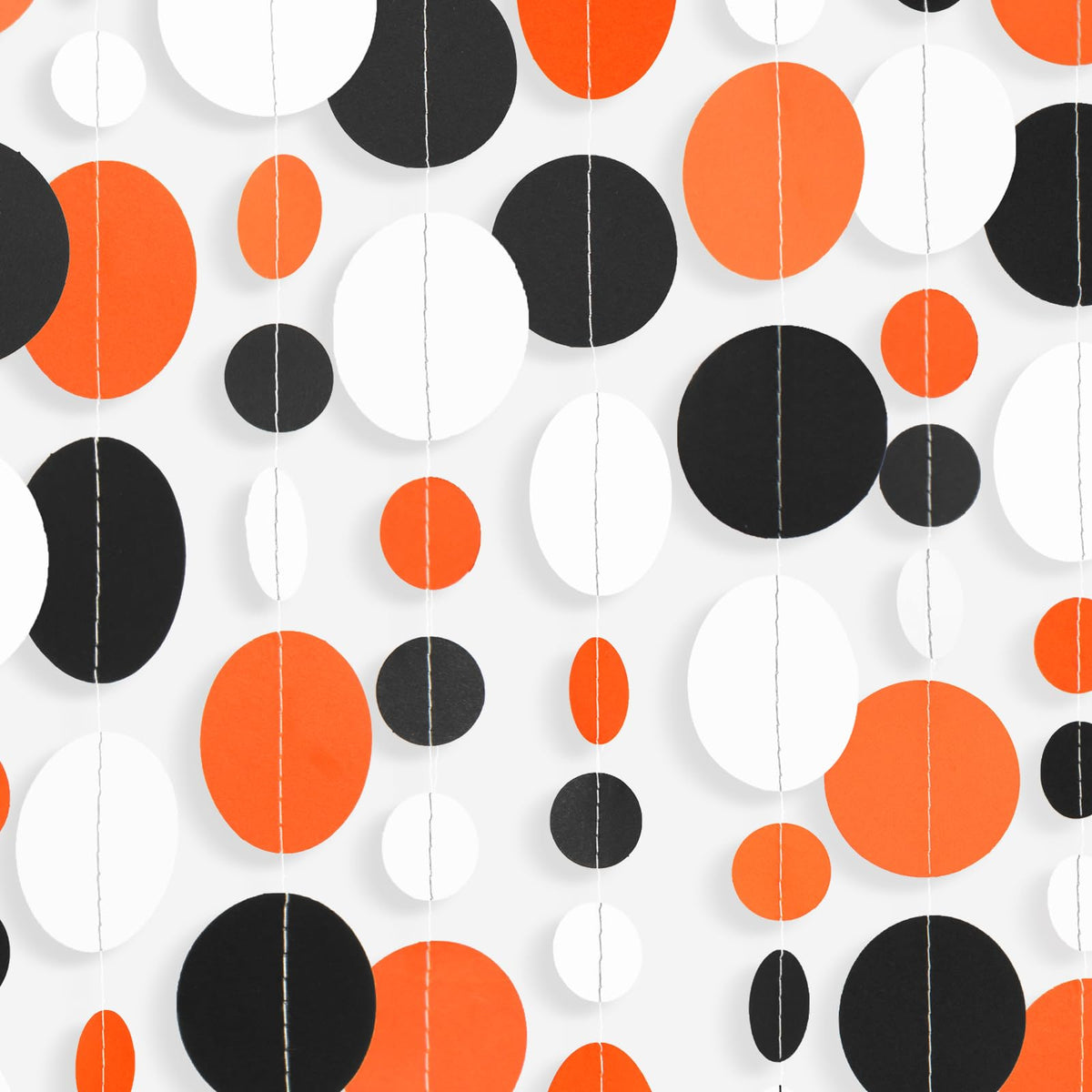 Gcqq Black Orange White Garland, 52Ft Halloween Garlands, Paper Circle Dot Garland Streamers, Polka Dot Garlands For Halloween P