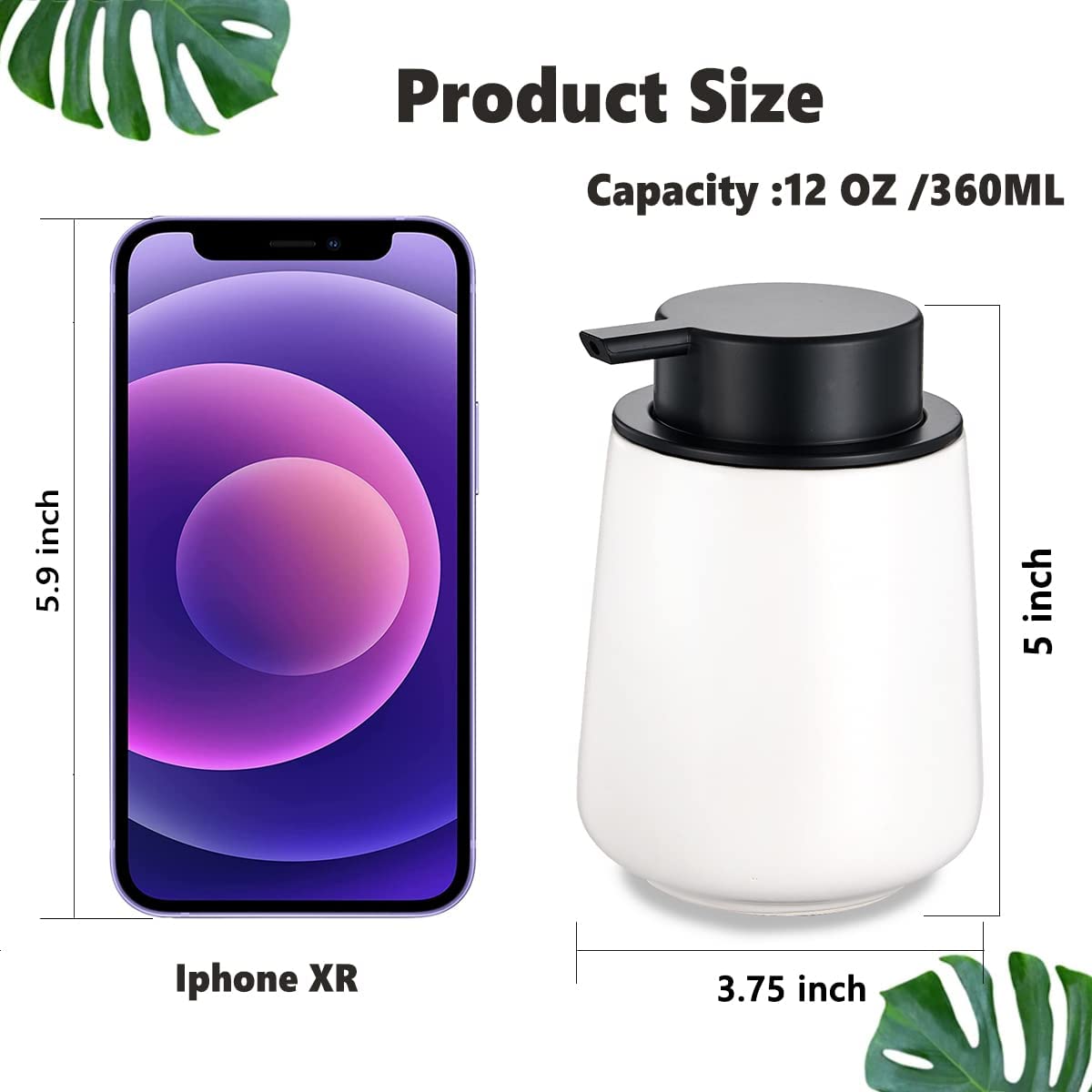 12Oz White Soap Dispenser - Ceramic Lotion Hand Soap Dispenser With Easy-To-Press Pump, Refillable Liquid Hand Soap Dispenser Fo