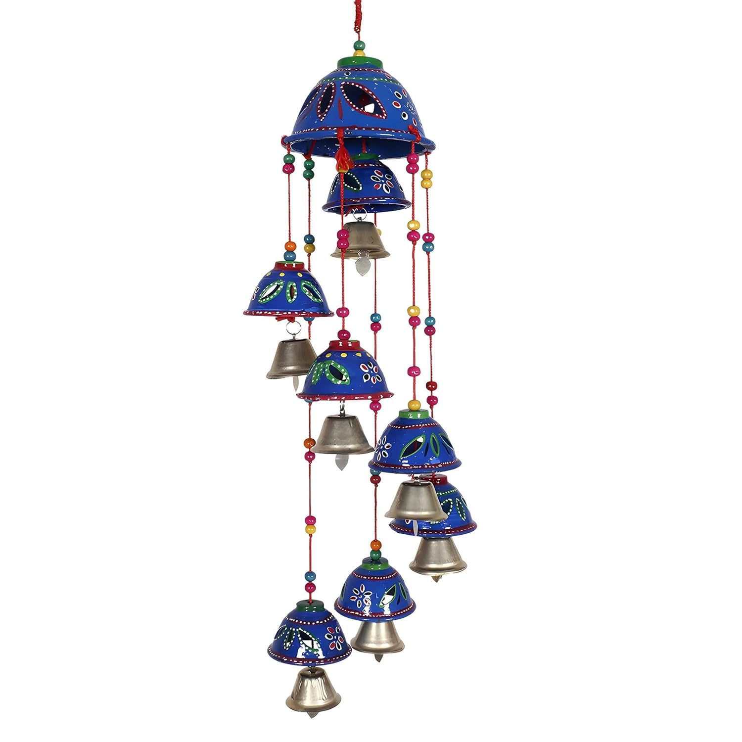 Bindian Rajasthani Handcrafted 8Bell Hanging Windchimes | Traditional Plastic Latkan For Home Decor, Vastu & Positive Energy | 