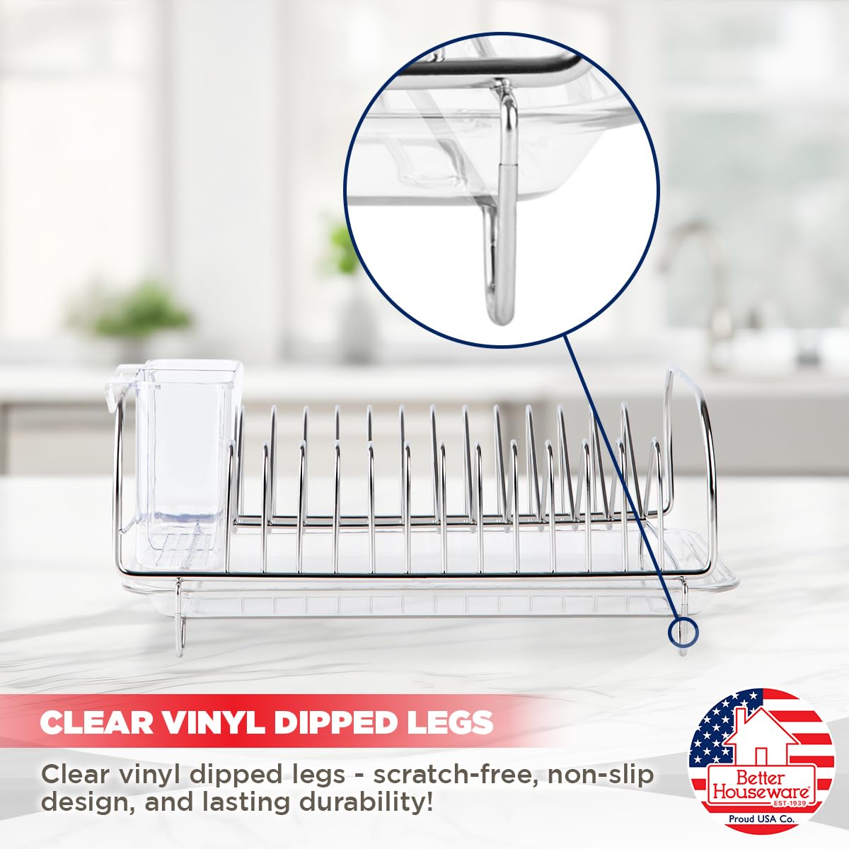 Better Houseware Stainless Steel Dish Drainer With Clear Plastic Tray And Cutlery Holder, Compact Space-Saving - Holds Up To 12