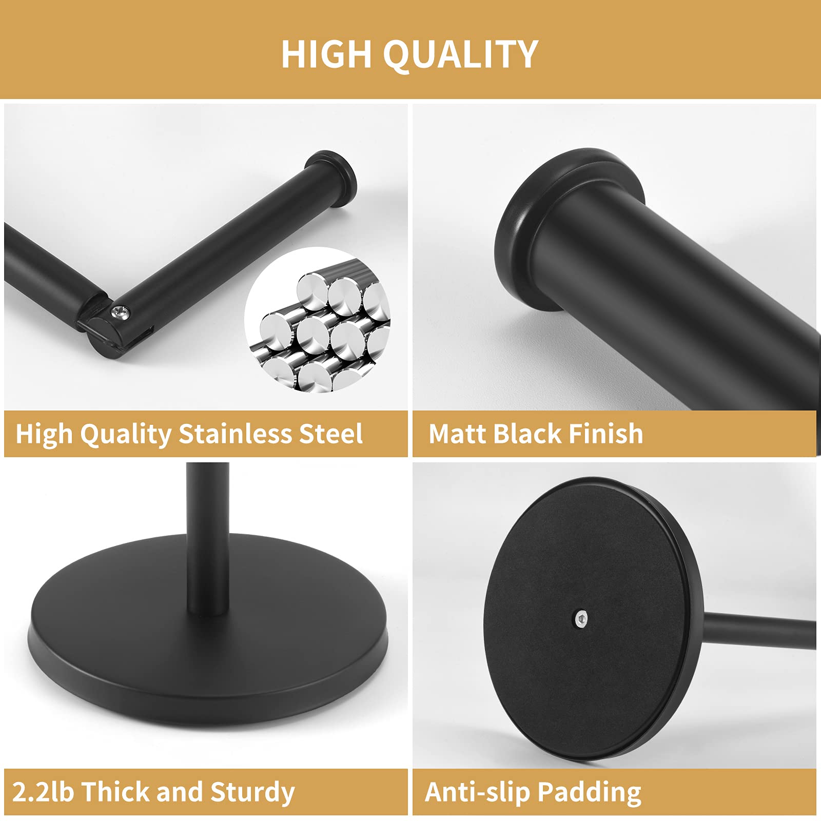 LAYUKI Toilet Paper Holder Stand Free Standing Toilet Paper roll Holder with Storage  Matte Black Extra Roll Available Heavy Base Stainless Steel Rustproof