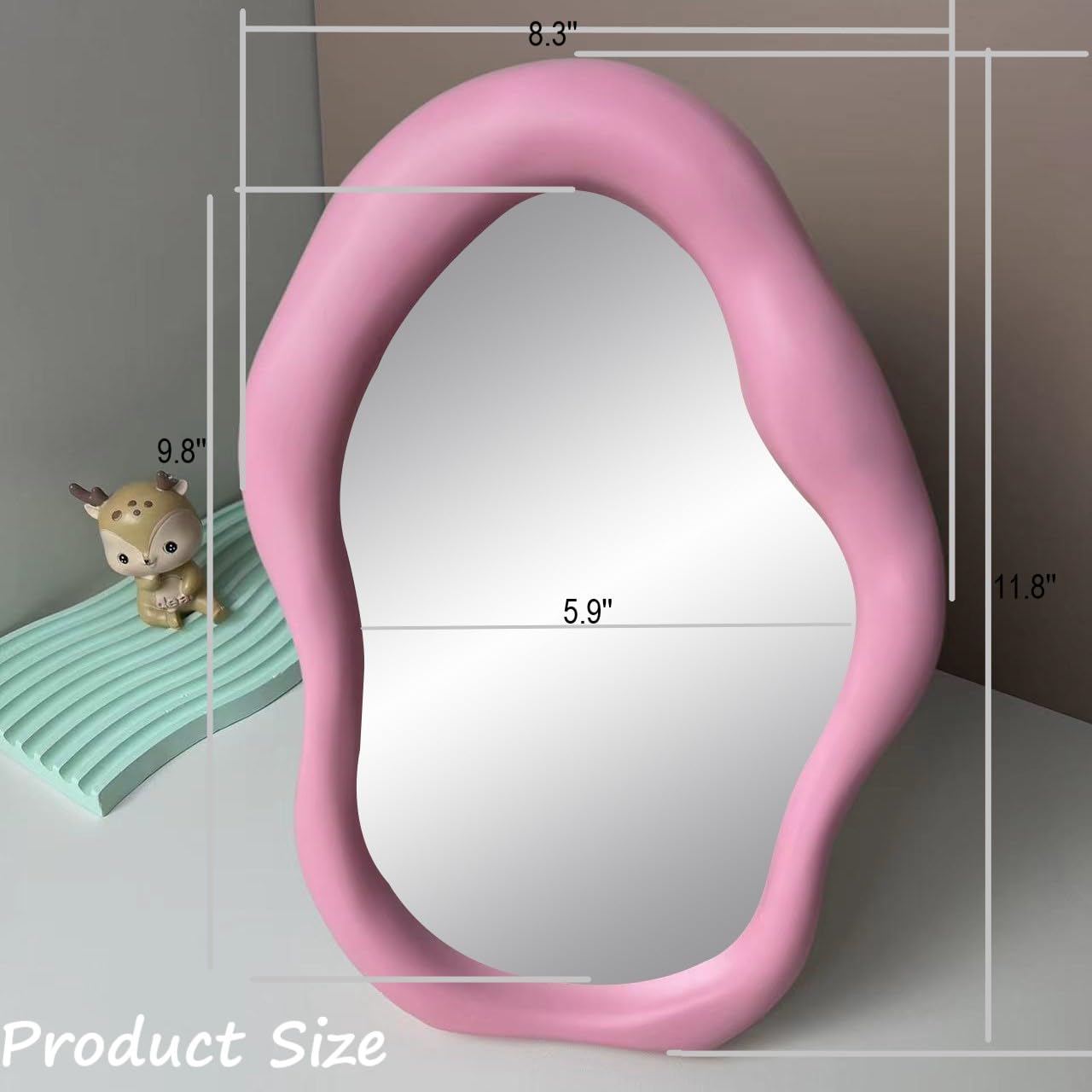 Schonee Pink Tabletop Makeup Mirror, One-Sided Stand Dressing Mirror, Special-Shaped Wall Mirror Decorative Mirror Tray (Pink)