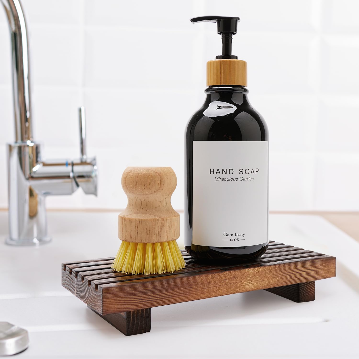 Small Kitchen Sink Soap Tray For Counter Dish Soap Dispenser Wooden Risers Stand For Bathroom Decor Farmhouse Wood Pedestal Kitc
