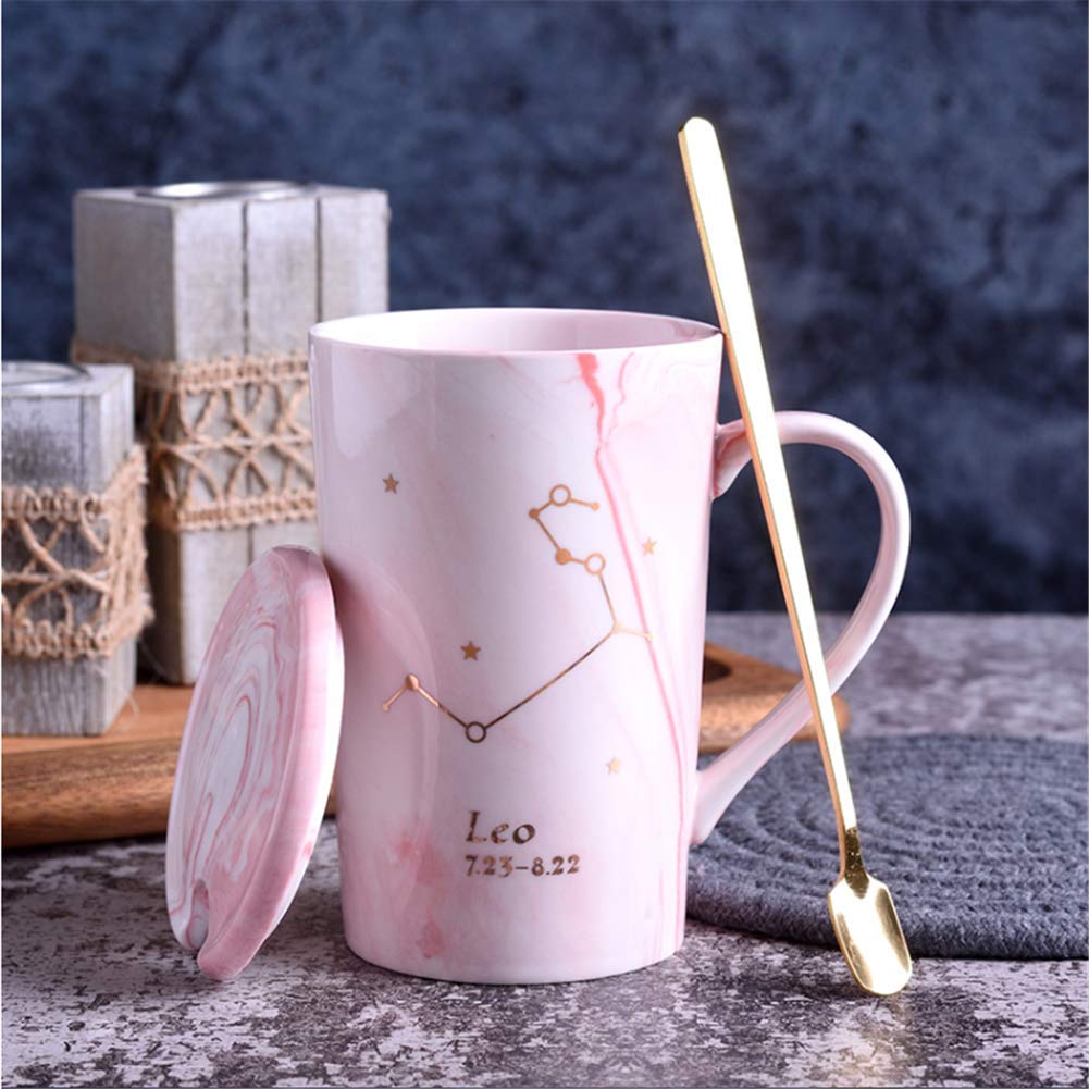 Ynsfree 12 OZ Marble Ceramic Coffee Mugs Juice Tea Coffee Cups and Saucer Twelve Constellations Romantic Gift For Friends,Sister