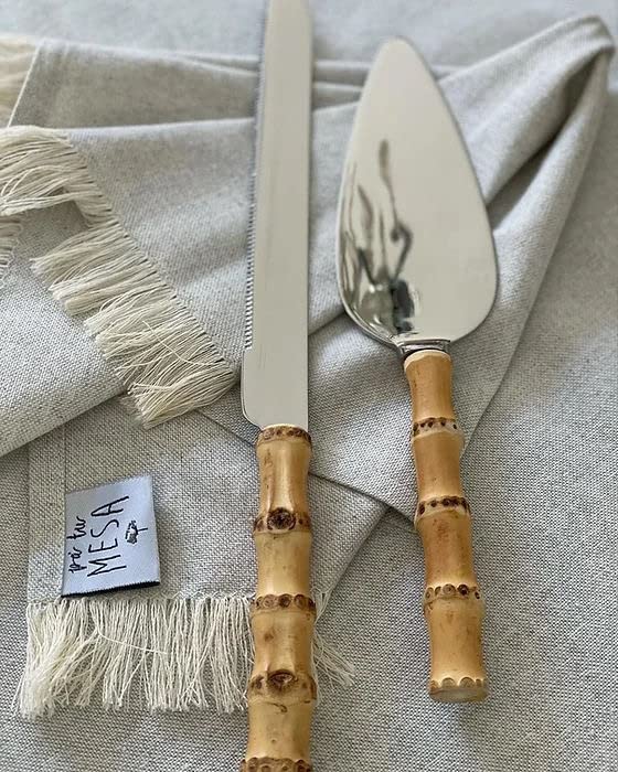 Nature Real Bamboo Handle Flatware 5-Piece Set, Stainless Steel 18/10 Food Safety Grade Silverware Cutlery Set Eating Utensils M