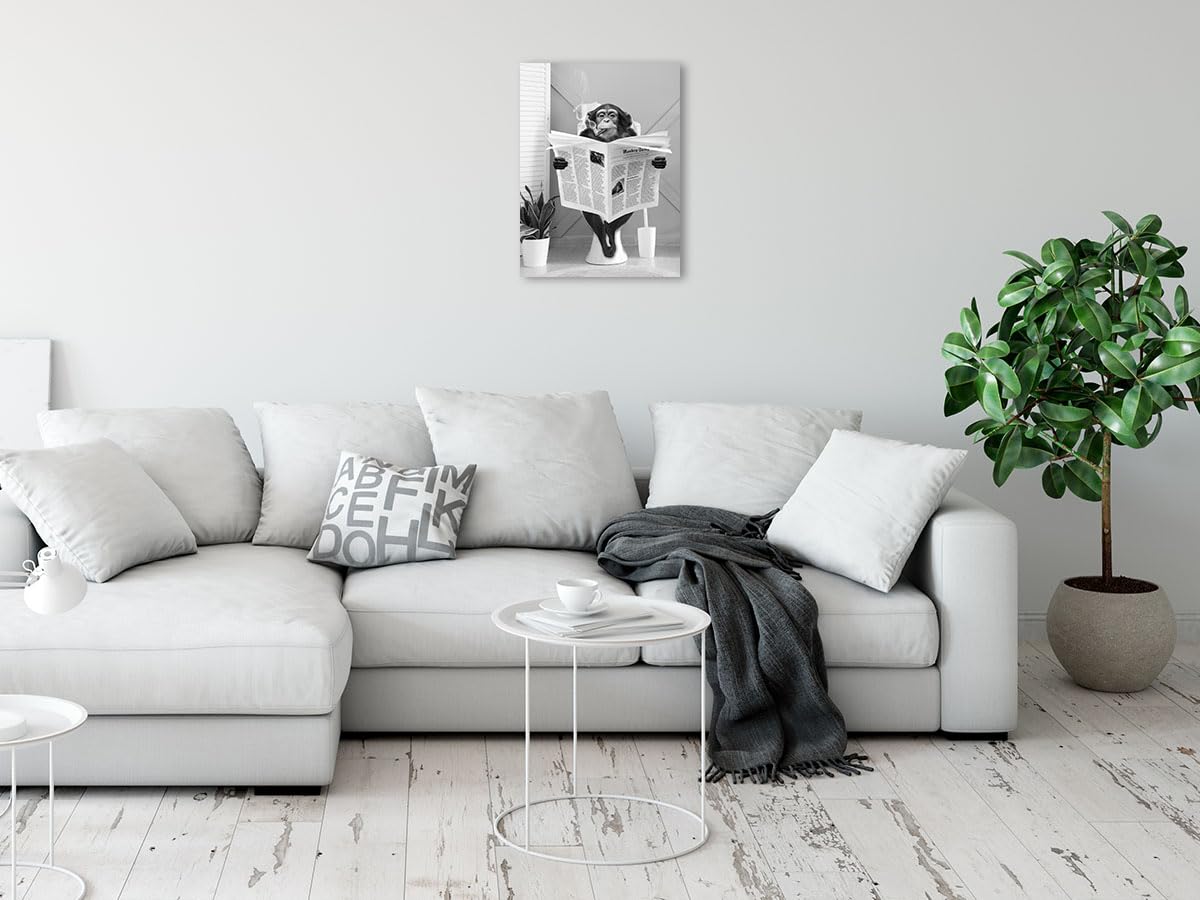 Biufo Monkey Reading Newspaper Canvas Wall Art Picture Animal Portrait Artwork For Bathroom Bedroom Decor (16''X24'')