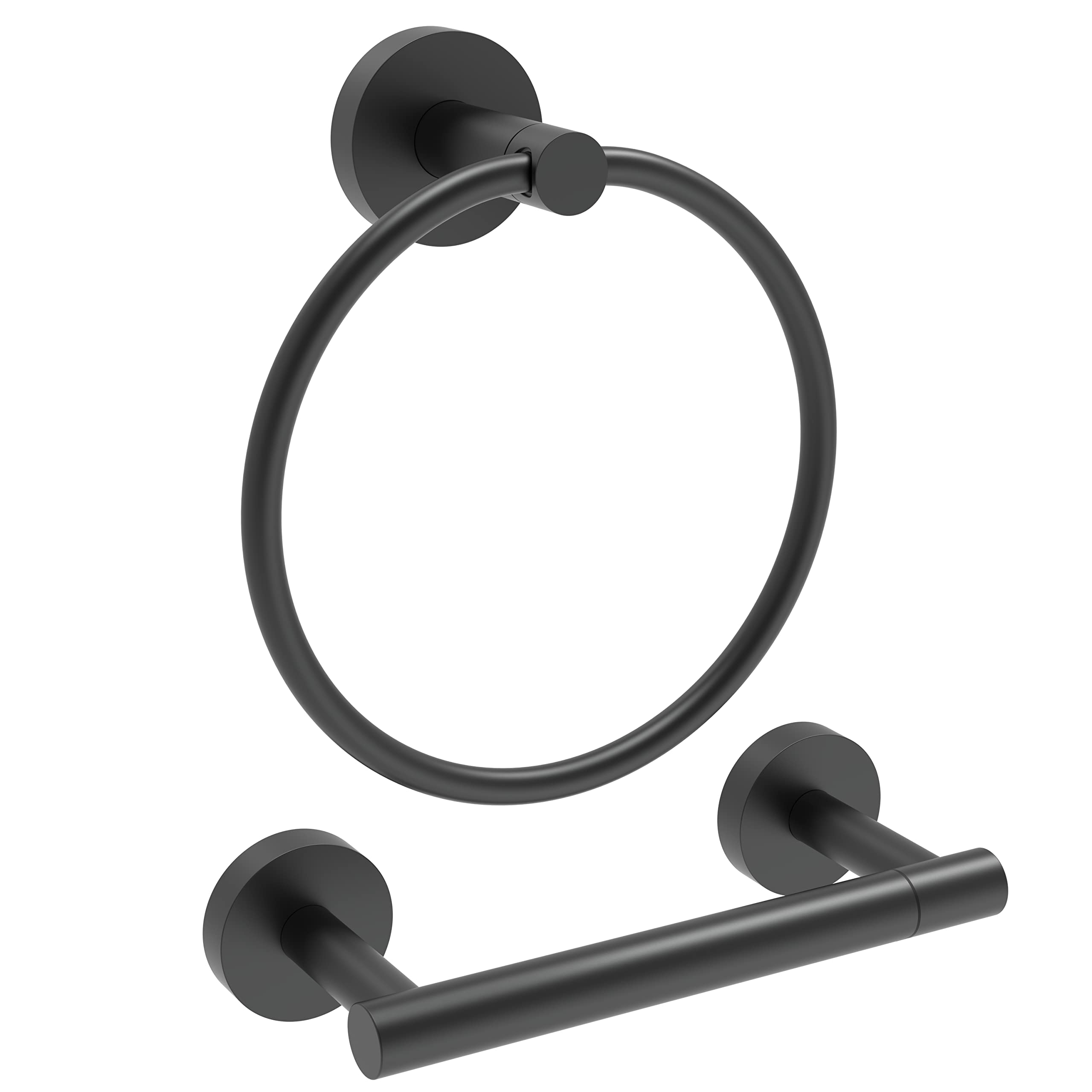 Rarxtr Matte Black Toilet Paper Holder & Towel Ring Sus304 Stainless Steel 2Pc Bathroom Hardware Set With Double Post Pivoting T