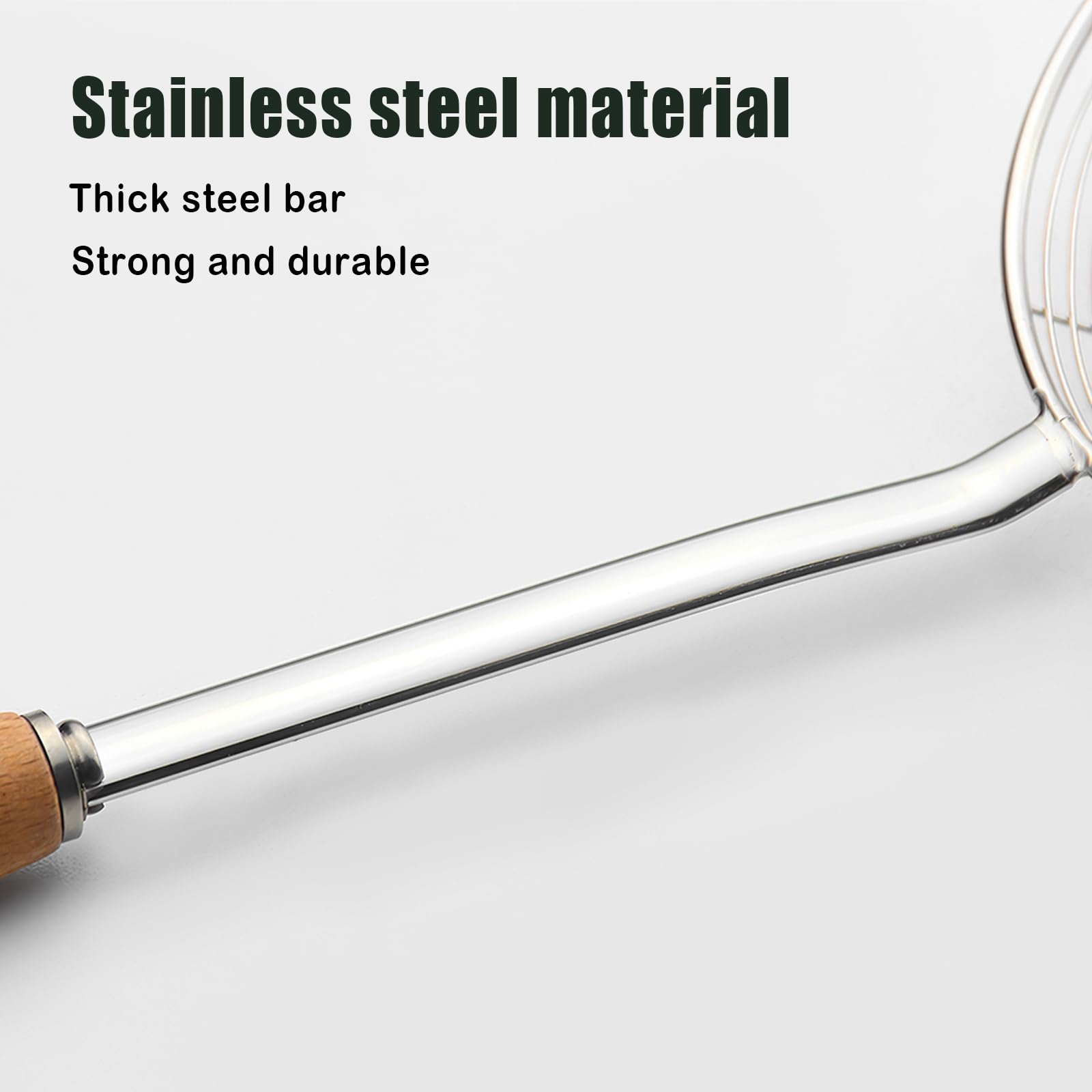 Spider Strainer, Slotted Spoon, 7.1 Inch Skimmer Spoon With Wood Handle, Stainless Steel Frying Spatula Large Strainer Ladle Met