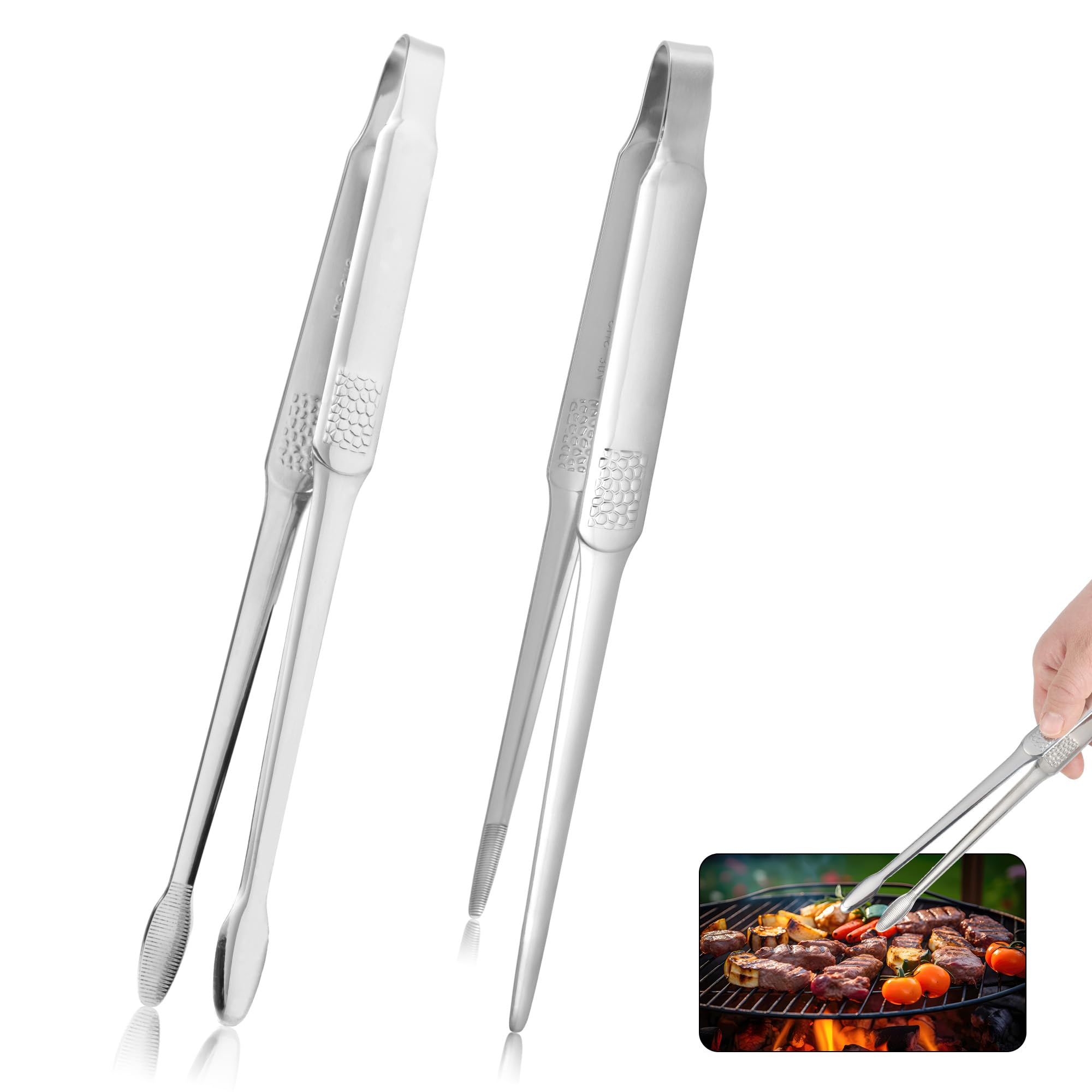 2 Pcs Stainless Steel Professional Fine Tweezers Pliers, Round And Pointed, Extra Long Heavy Duty Food Tweezers With Precision S