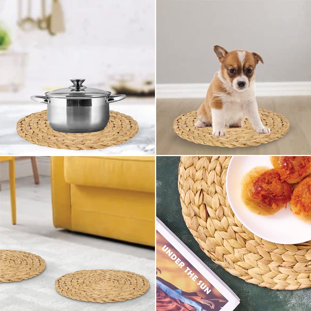 (4 Sizes: 12''-13''-14''-15'') Barien Woven Placemats Round Set Of 10, Natural Water Hyacinth Weave Placemat For Dining Table, L