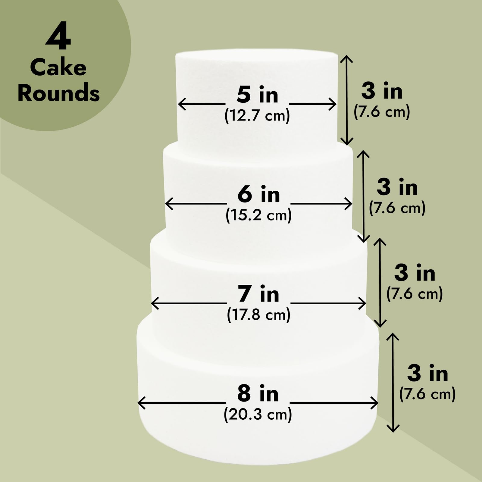 Bright Creations Round Foam Cake Dummy Set  4 Tiers for Display  Arts and Crafts (White)