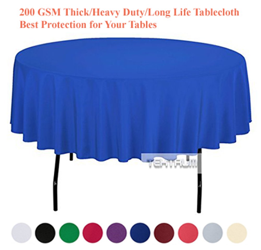 Tektrum 90 Inch Round Polyester Tablecloth - Thick/Heavy Duty/Durable Fabric - Blue Color