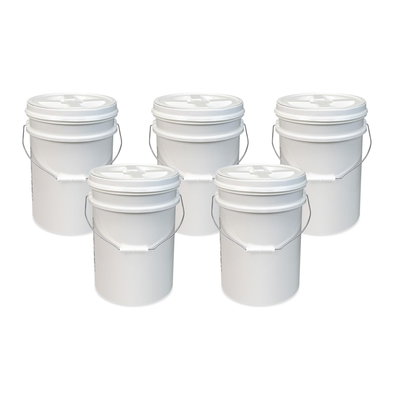 Epackagesupply, 5 Gallon Bucket With Gamma Seal Screw On Airtight Lid, Set Of 5, Food Grade Storage, Premium Hpde Plastic, Bpa F