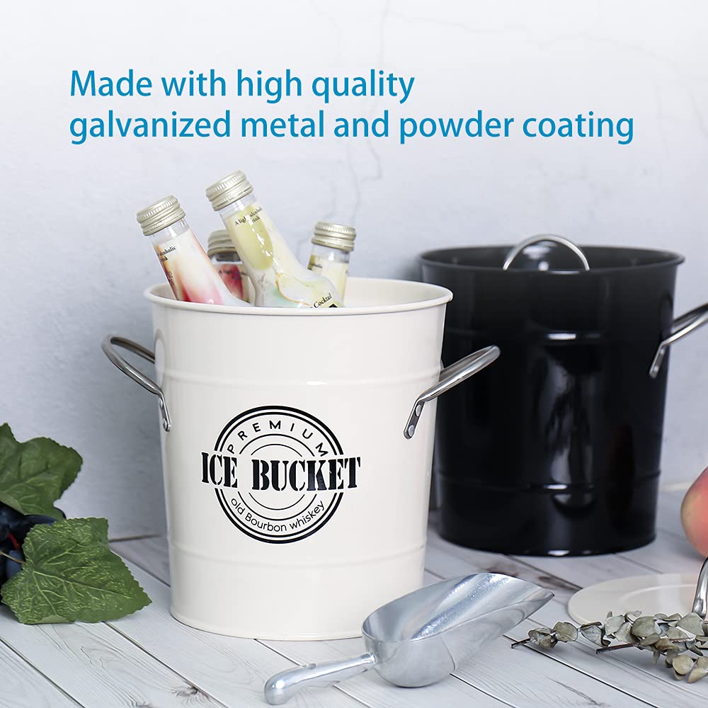 Home By Jackie Inc T586A 4L Cream White Metal Galvanized Double Walled Ice Bucket Set With Lid And Scoop