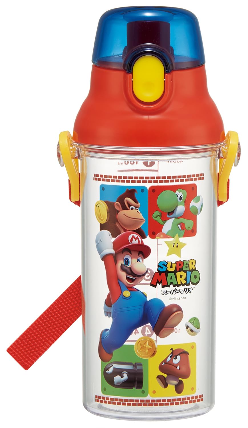 Skater PSB5TRCA Kids Clear Plastic Water Bottle 480ml Graduated Hydration Management Super Mario 23 Boys