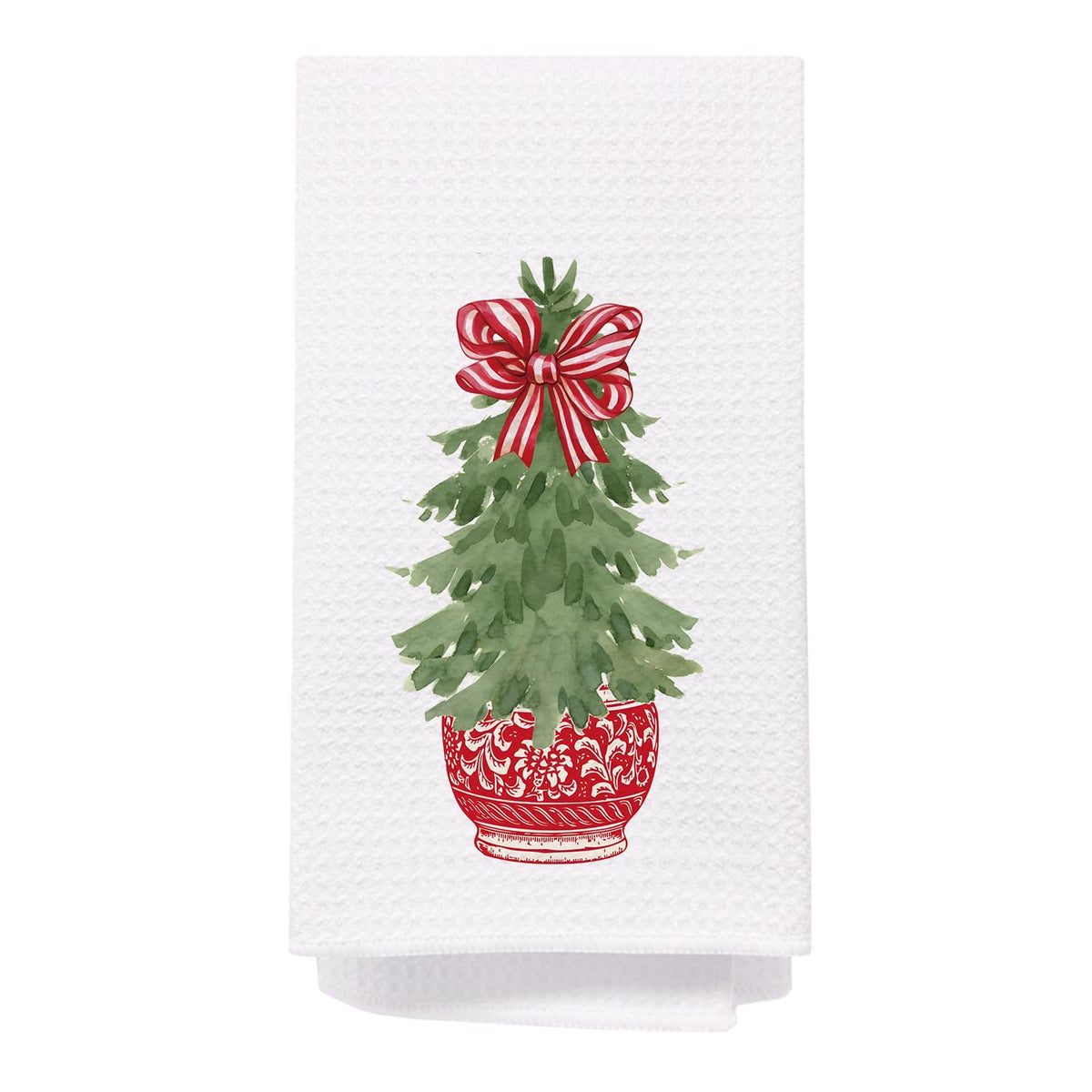 Chinoiserie Christmas Tree Kitchen Towels, Christmas Red Stripe Bow Decorative Hand Towels For Bathroom, Christmas Dish Towels F