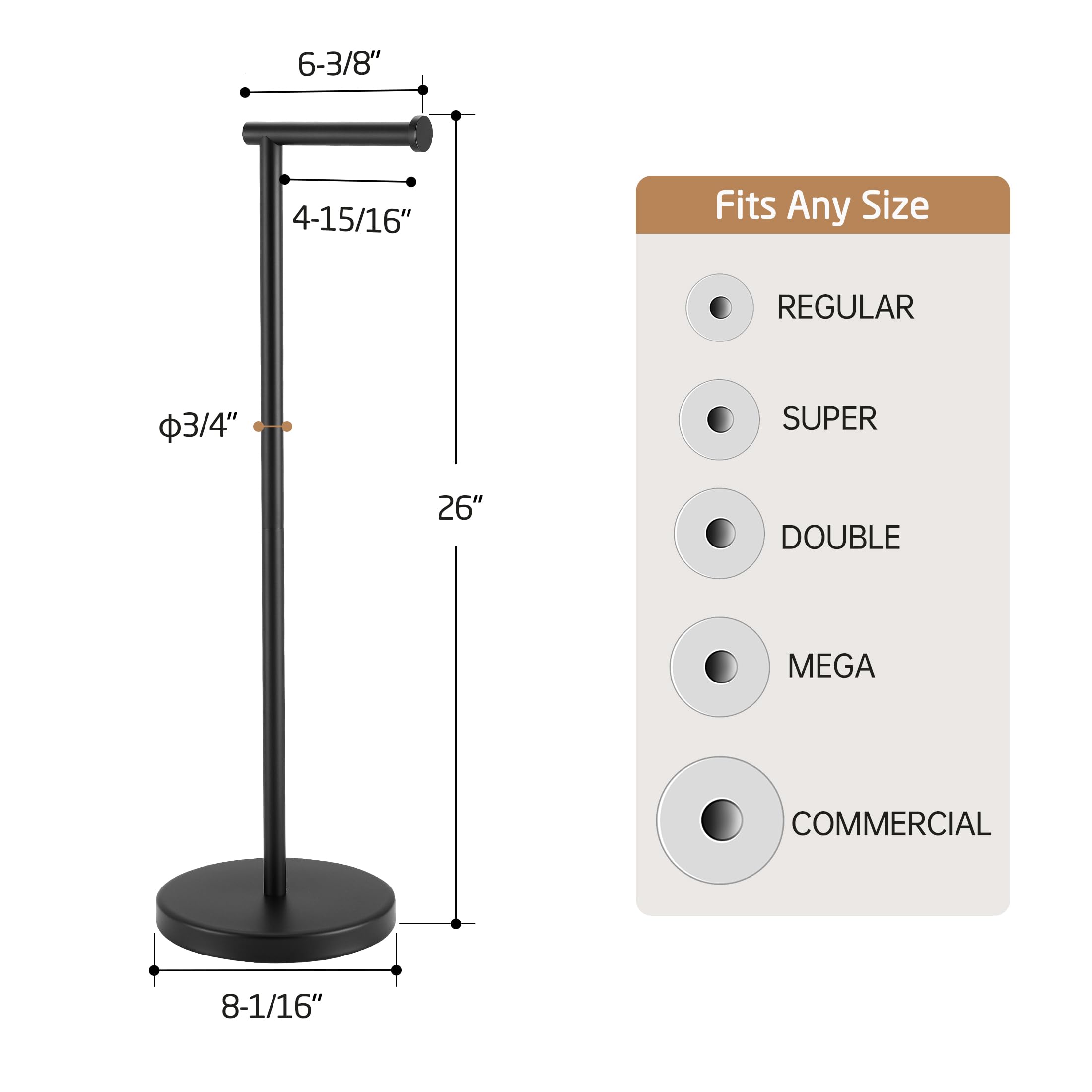 KES Toilet Paper Holder Stand with Weighted Base  26'' H (Taller Version) Free Standing Toilet Paper Roll Holder for Bathroom  Rustproof SUS304 Stainless Steel  BPH283S66-BK