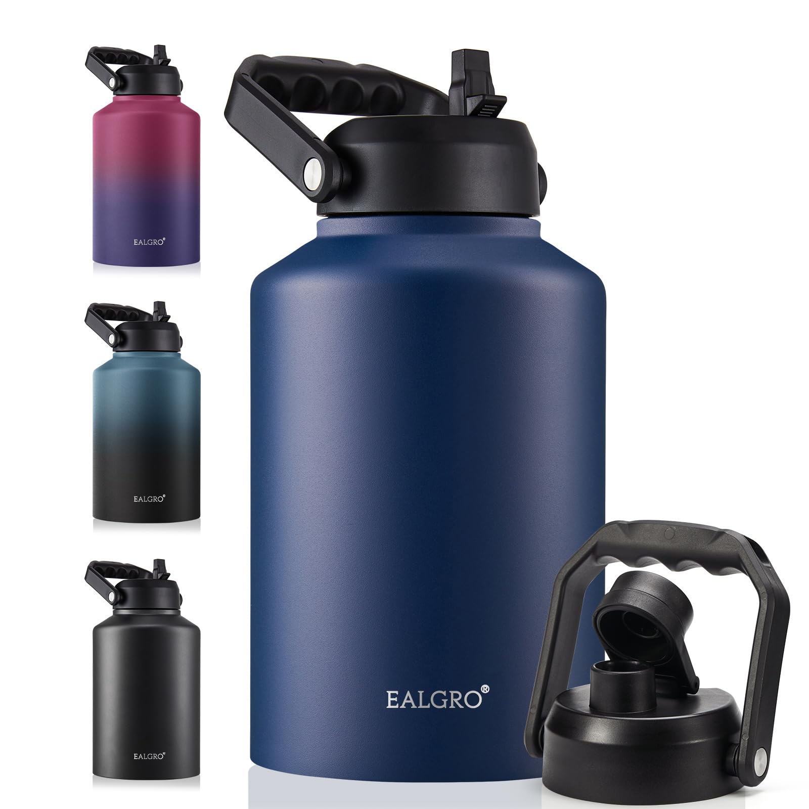 EALGRO Gallon Insulated Water Bottle Jug with Straw, 128 oz Large Stainless Steel Sports Metal Water Canteen With Handle, Therma