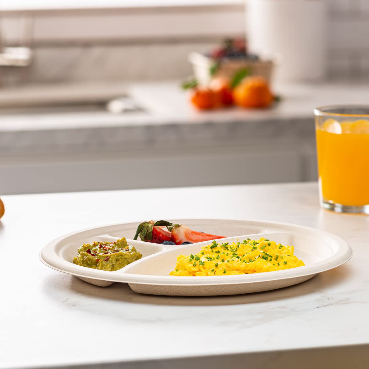 Comfy Package [10 Inch - 125 Count Heavy-Duty 100% Compostable Plates, 3 Compartment Eco-Friendly, Kraft Disposable Sugarcane Pa