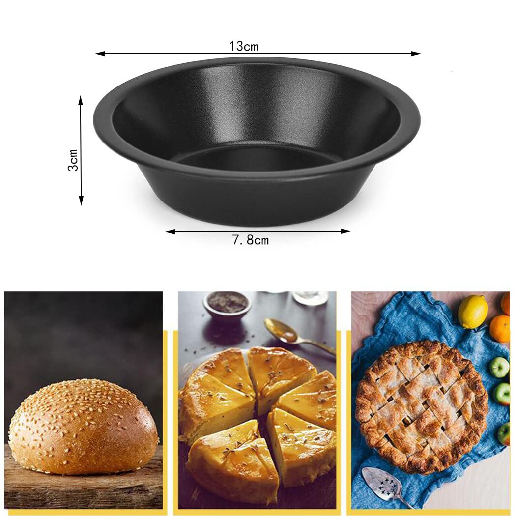 Hoshen Mini 4.3 Inch Pie Pan, 4-Pack Round Cake Oven Molds, Burger Bun Pan, Food Grade Non-Stick - Black