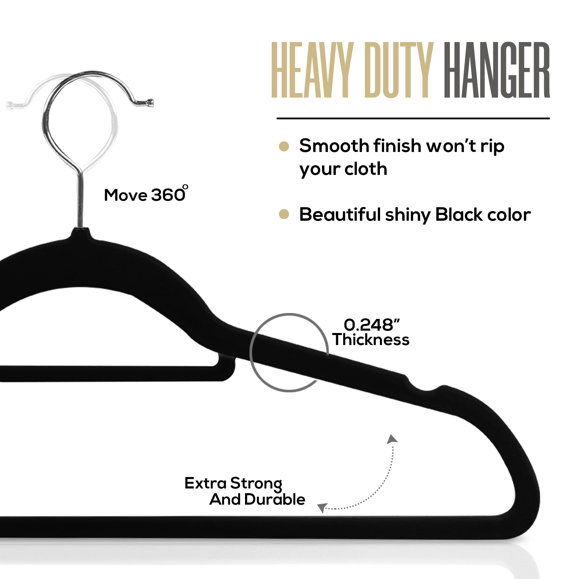 Utopia Home Premium Velvet Hangers 50 Pack - Non-Slip clothes Hangers with Tie Bar - Black Hangers - Standard Hangers with 360 Degree Rotatable Hook - Heavy Duty coat Hangers