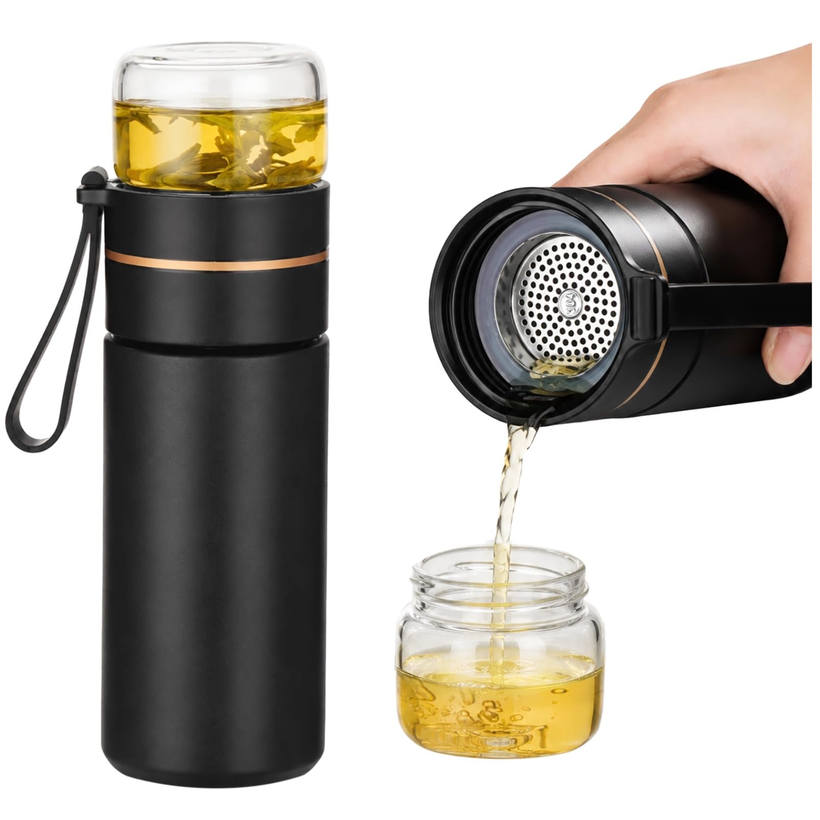 COSYOO 1.8 fl oz / 420ml Tea Infuser Bottle, Stainless Steel Insulated Tumbler with Glass Cup for Office, Home, and Outdoors, Do