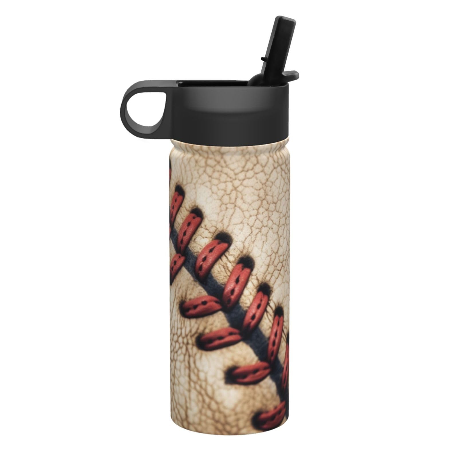 SHIRMDIY 18 oz Vintage Baseball Double Wall Insulated Water Bottle with Straw and Lid, Stainless Steel Sports Bottles Sports Tra